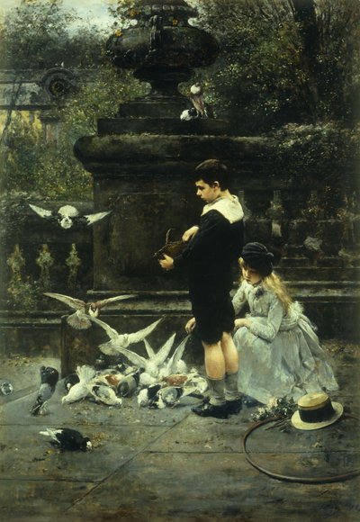 Nourrir les pigeons, 1887 - Eugene Joors