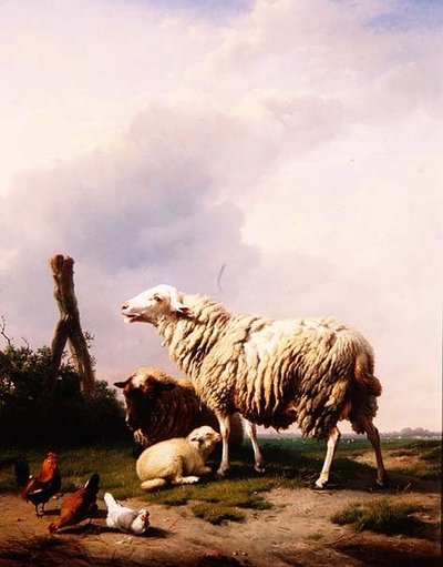 Moutons et volailles dans un paysage - Eugene Joseph Verboeckhoven