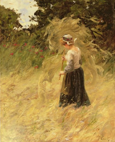Une fille récoltant du foin, XIXe siècle - Eugene Leon Labitte