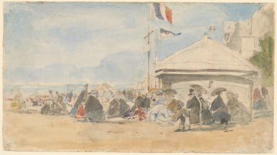 Maison de plage avec drapeaux à Trouville - Eugene Louis Boudin