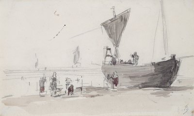 Bateau de pêche sur la plage - Eugene Louis Boudin