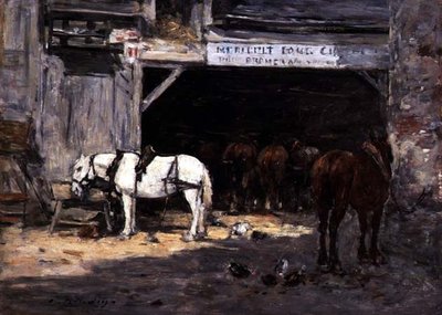Chevaux à Louer dans une Cour, vers 1885-90 - Eugene Louis Boudin