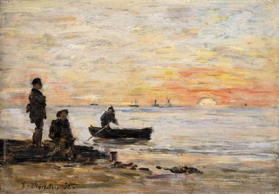 Marée basse - Rivage et pêcheurs au coucher du soleil, 1862 - Eugene Louis Boudin
