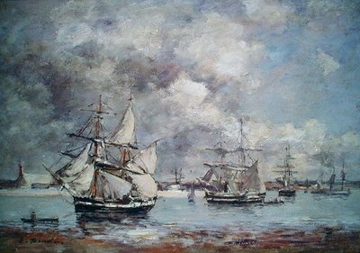 Bateaux à voile dans un port - Eugene Louis Boudin