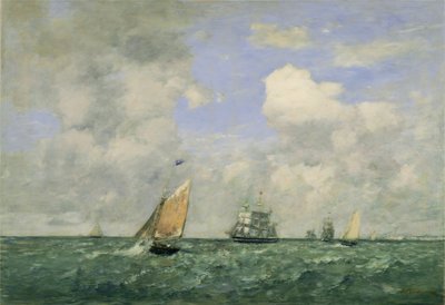 Navires et bateaux à voile quittant Le Havre - Eugene Louis Boudin