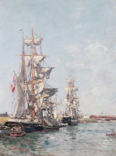 Bateaux à trois mâts au quai du port de Deauville, c.1888-89 - Eugene Louis Boudin
