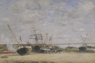 Navires et chevaux sur le rivage - Eugene Louis Boudin