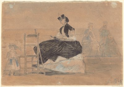 Femme en crinoline sur la plage de Trouville - Eugene Louis Boudin
