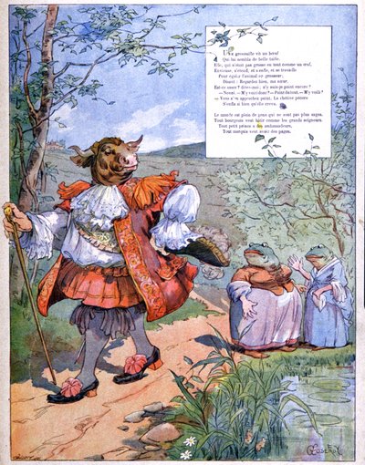 La Grenouille qui Voulait se Faire Aussi Grosse que le Bœuf, vers 1900 (gravure) - Eugene Louis Gillot