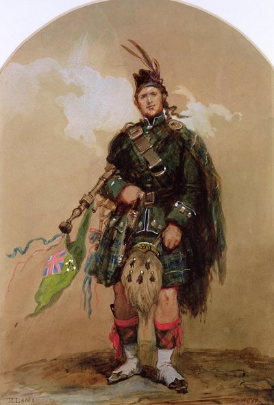 Un joueur de cornemuse des 79e Highlanders au camp de Chobham en 1853 - Eugene Louis Lami