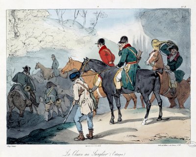 Chasse au sanglier. Illustration du livre "La vie de château" - Eugene Louis Lami