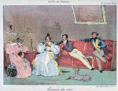 La Vie de château - Conversations du soir - Illustration par Eugène Lami (1800-1890) dans « LE-RIRE » de 1885 - Eugene Louis Lami