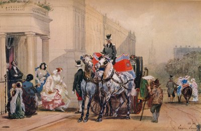 Dames entrant dans leur voiture à Belgrave Square, 19ème siècle - Eugene Louis Lami