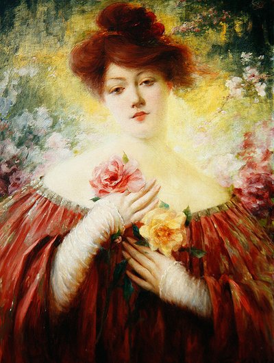 Fille avec des roses, vers 1900 - Eugene Louis Leopold Tripard Zigliara