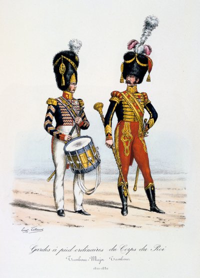 Gardes à pied ordinaires du Corps de Roi, tambour-major et tambour, 1822-30 - Eugene Titeux