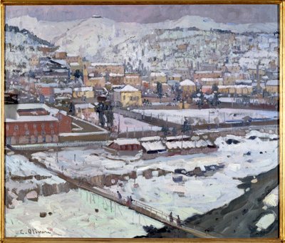 Vue de Gênes sous la neige, Italie - Eugenio Olivari