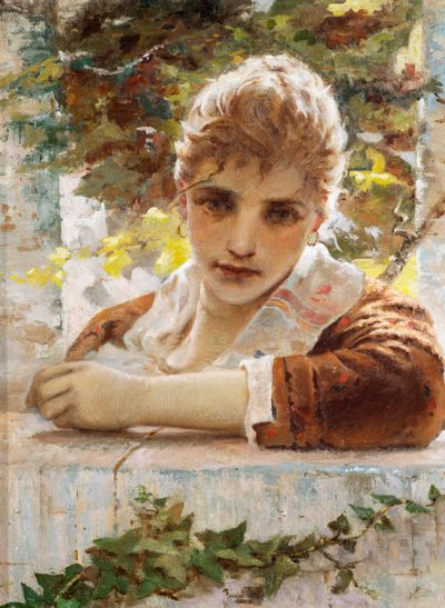 Femme sur le porche par Eugenio Prati (1842-1907) - Eugenio Prati