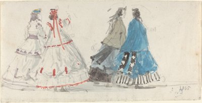 Quatre dames en crinolines marchant à Trouville - Eugène Boudin