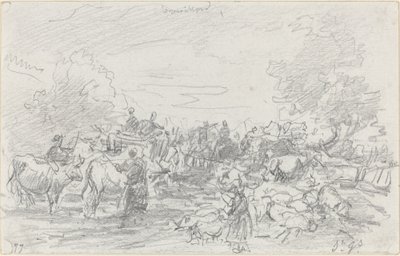 Troupeaux traversant un ruisseau - Eugène Boudin
