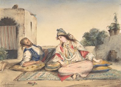 Un couple marocain sur leur terrasse - Eugène Delacroix