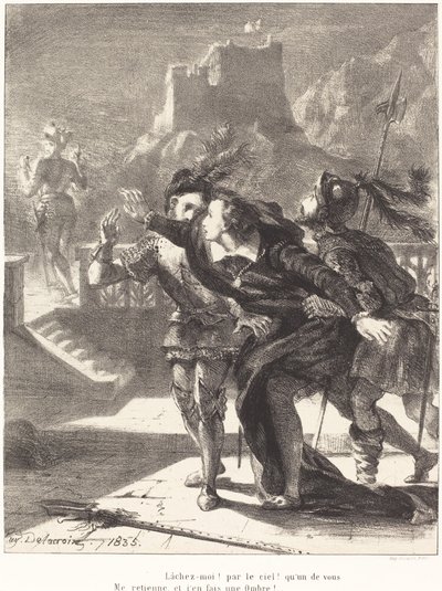 Hamlet veut suivre le fantôme de son père (Acte I, Scène IV) - Eugène Delacroix