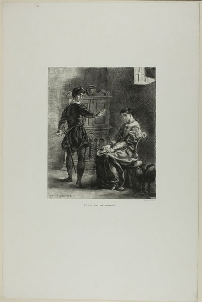 Hamlet et Ophélie, planche 5 de Hamlet - Eugène Delacroix