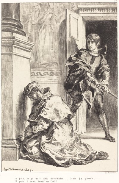 Hamlet est tenté de tuer le roi Acte III, Scène III, 1834-1843 - Eugène Delacroix