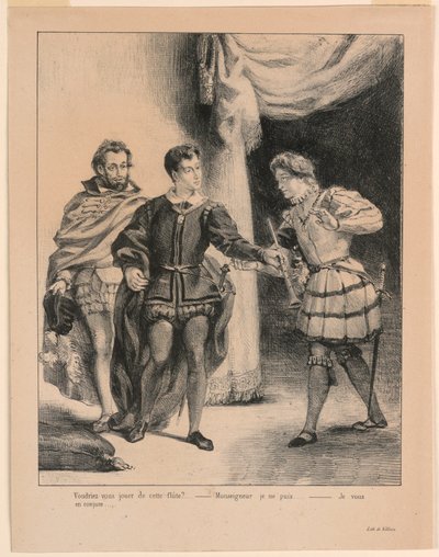 Illustration pour Hamlet : Hamlet et Guildenstern (III,2) - Eugène Delacroix