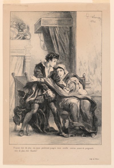 Illustration pour Hamlet : Hamlet et la reine (III,4) - Eugène Delacroix
