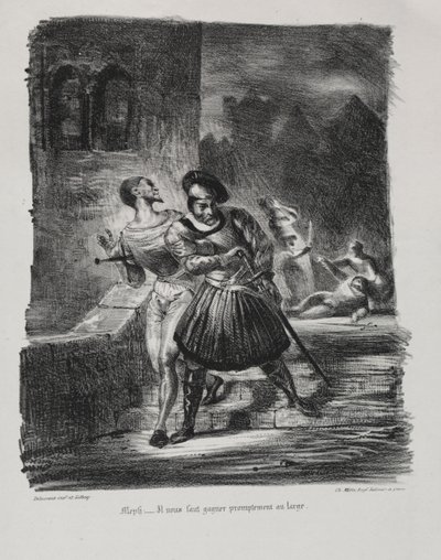 Illustrations pour Faust : Méphistophélès et Faust fuient après le duel - Eugène Delacroix