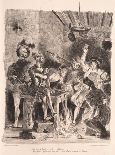Illustrations pour Faust : Méphistophélès dans la taverne des étudiants - Eugène Delacroix