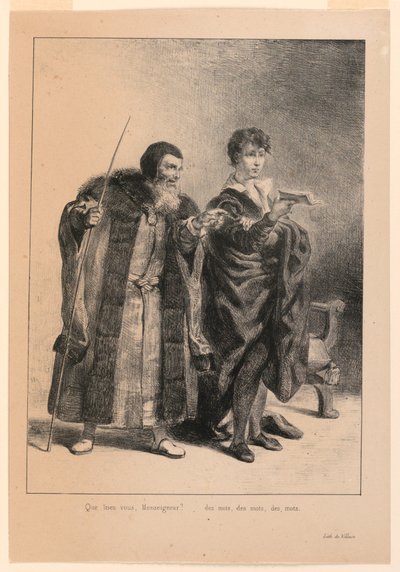 Illustration pour Hamlet. Polonius et Hamlet (II,2) - Eugène Delacroix