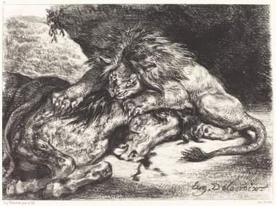 Lion dévorant un cheval - Eugène Delacroix