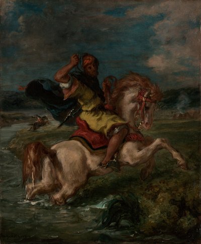 Cavalier marocain traversant un gué - Eugène Delacroix