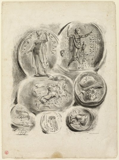 Feuillet de sept médailles antiques - Eugène Delacroix