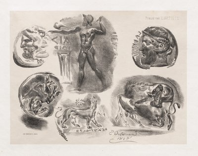 Feuille de six pièces antiques - Eugène Delacroix