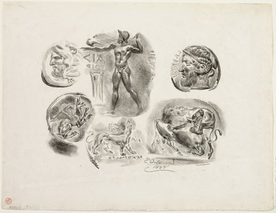 Feuille de six médailles antiques - Eugène Delacroix