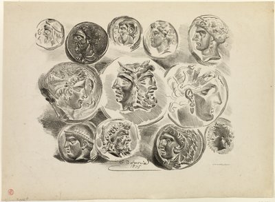 Feuillet de douze médailles anciennes - Eugène Delacroix