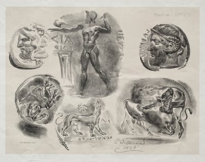 Feuille avec six médailles antiques - Eugène Delacroix