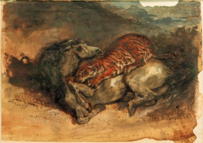 Tigre attaquant un cheval - Ferdinand Victor Eugene Delacroix