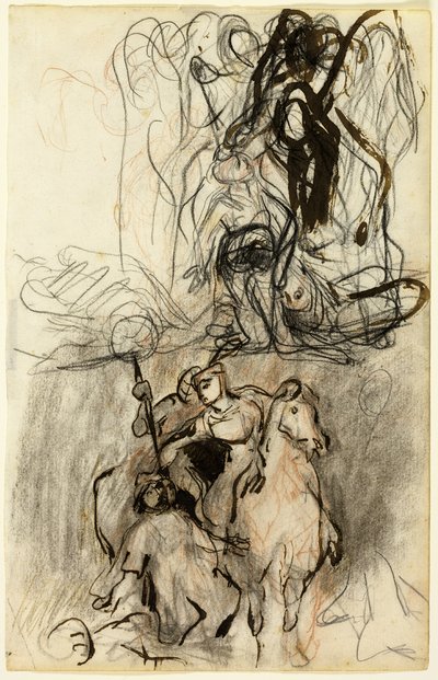 Deux esquisses; Cavaliers armés et figure au sol - Eugène Delacroix