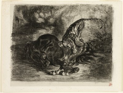 Cheval sauvage abattu par un tigre - Eugène Delacroix
