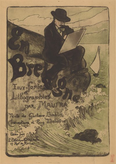 Portrait de Maxime Maufra dessinant sur un rocher - Eugène Delâtre