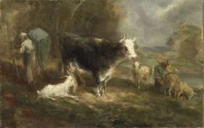 Cour de ferme avec du bétail - Eugène Fromentin Dupeux