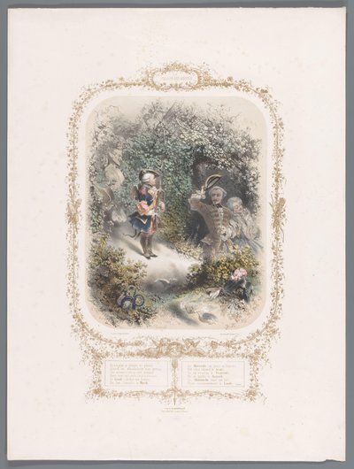 Deux amants saluant Cupidon (La semaine des amours) - Eugène Guérard