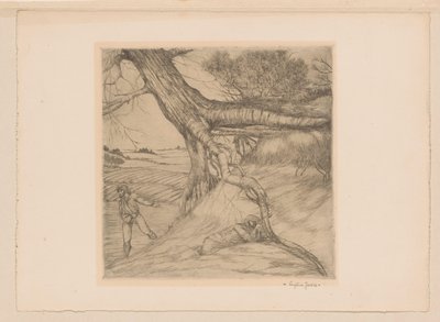 Semeur et figure allongée avec les mains jointes dans un paysage - Eugène Joors (signed by artist)