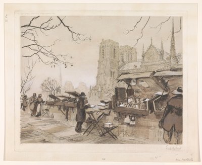 Vue sur le Quai de Montebello à Paris - Eugène Véder (signed by artist)