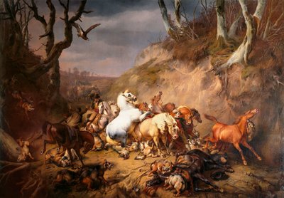 Loups affamés attaquant un groupe de cavaliers - Eugène Verboeckhoven