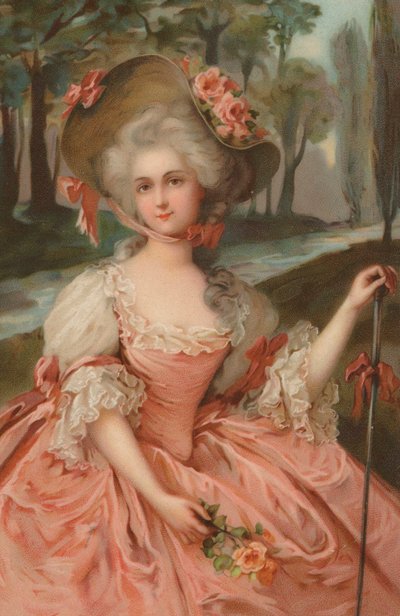 Femme du XVIIIe siècle portant une robe rose - European School