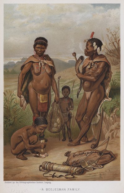 Une famille Bosjesman (chromolithographie) - European School